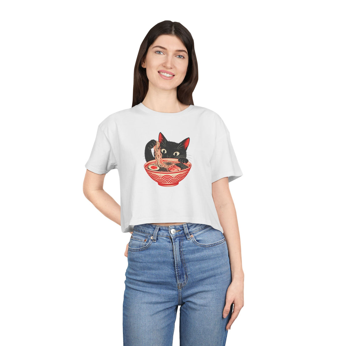 Midnight Noodle Cat — Women’s Crop Top